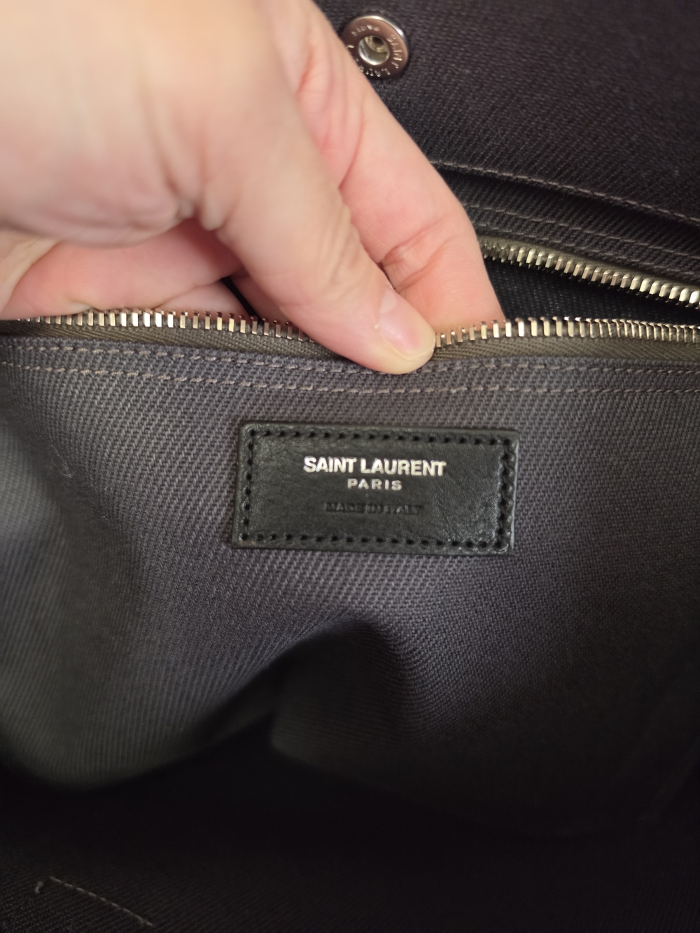 Saint Laurent Rive Gauche Canvas Tote Bag in Dark Gray - Picture 3 of 14